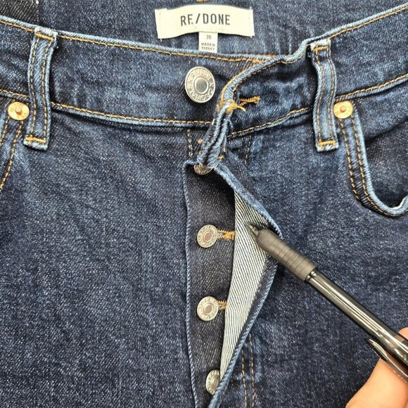 Re/Done 90s High Rise Ankle Crop Button fly Denim Indigo Denim Jeans - Picture 9 of 13